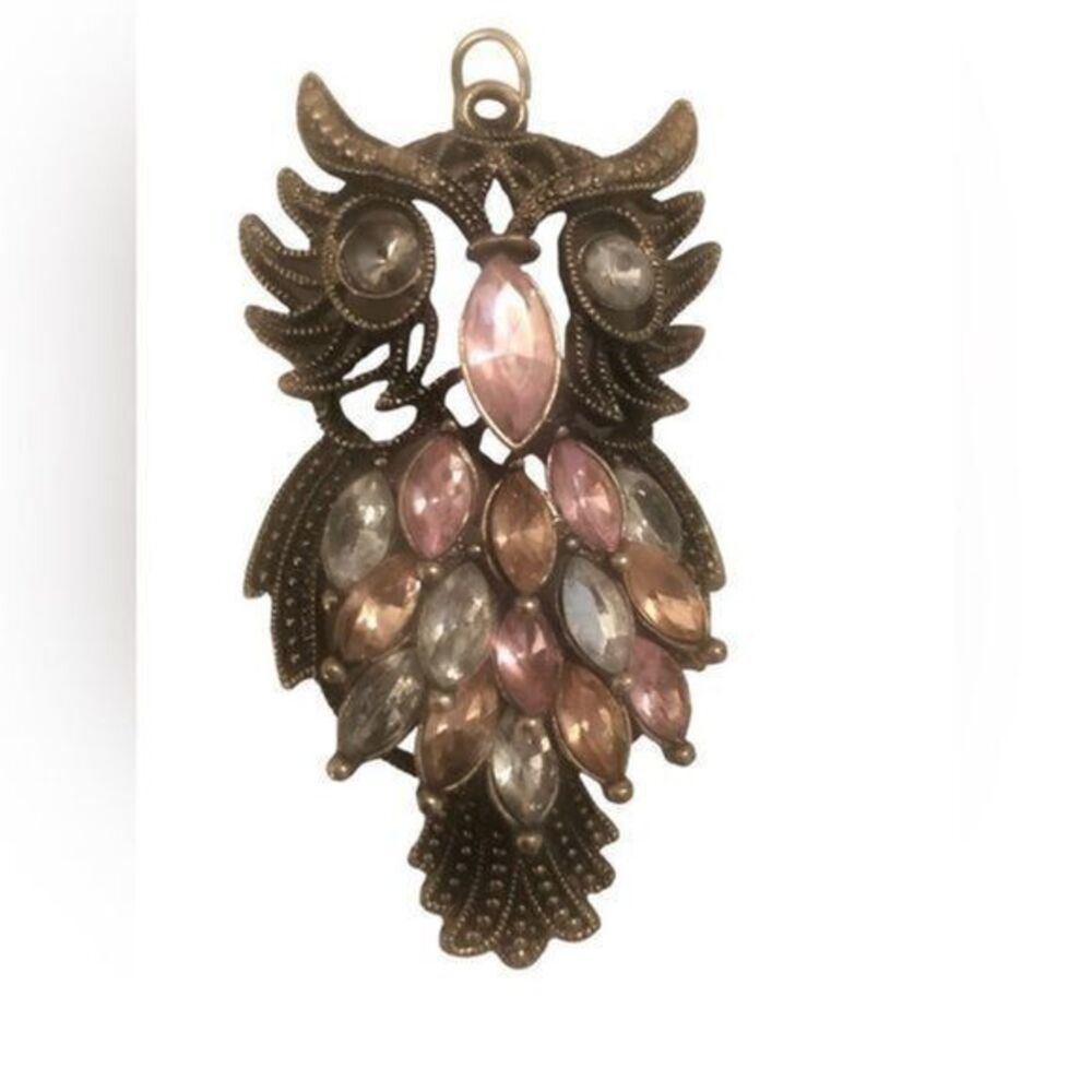 Owl Rhinestone Silver-tone Pendant